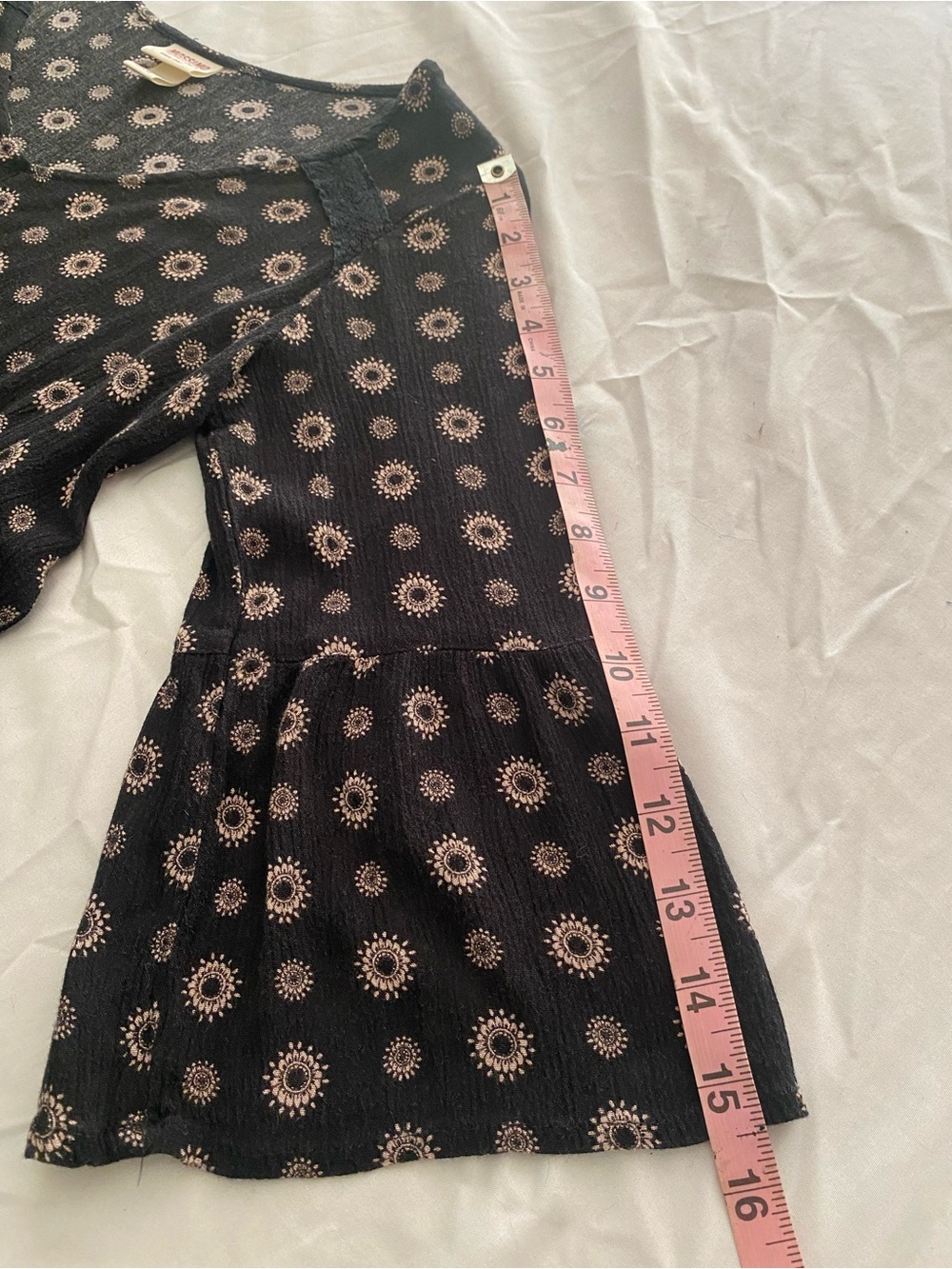 Peplum V-Neck Floral Dot Blouse - Black/Cream - Picture 8 of 11